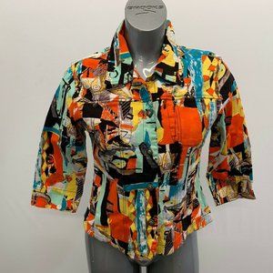 Nu Look Button Up Jacket Top Women's Large Cotton